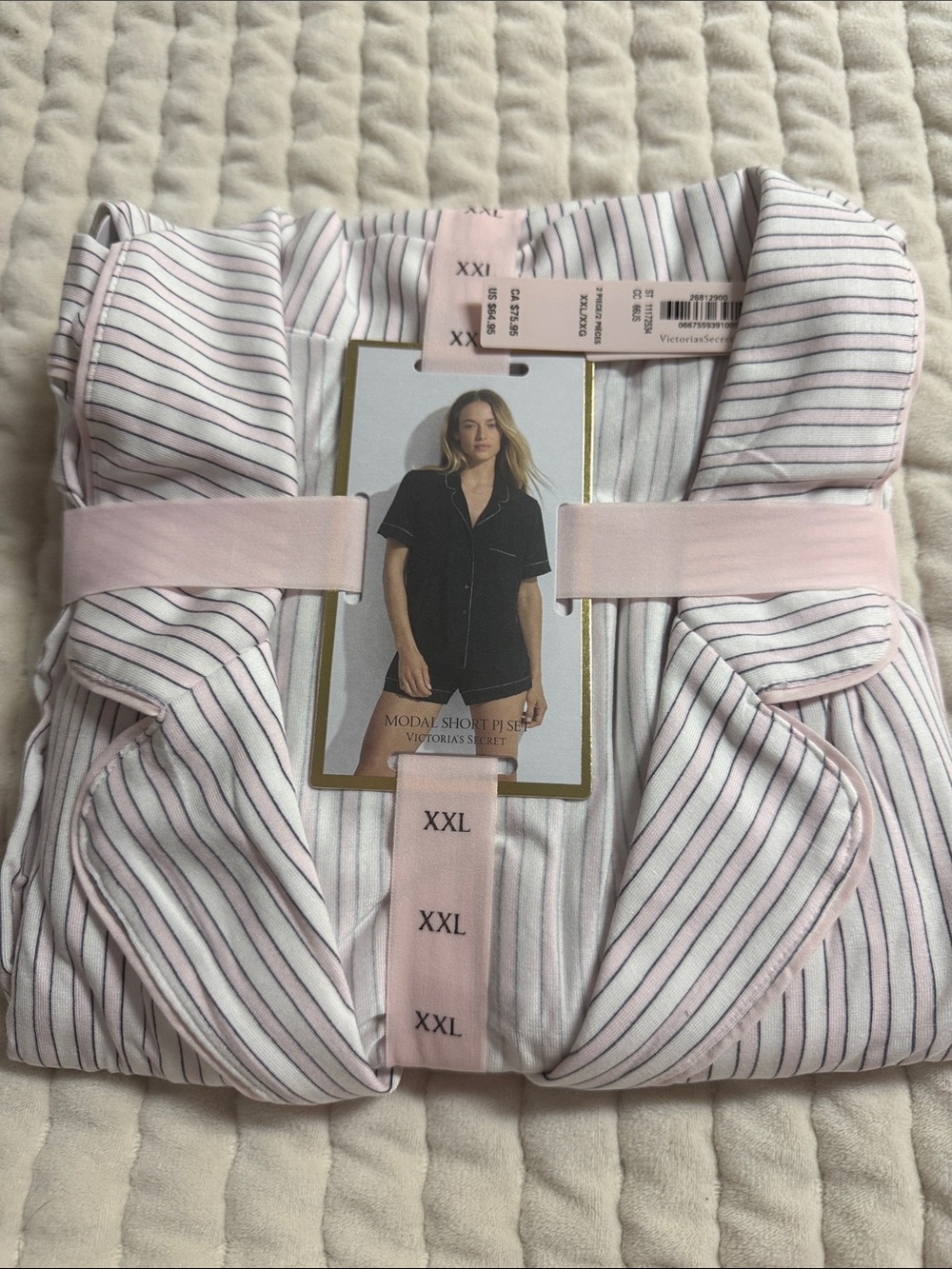 Victoria's Secret Pink Stripe Modal Short PJ Set - Light Pink/White - XXL NWT